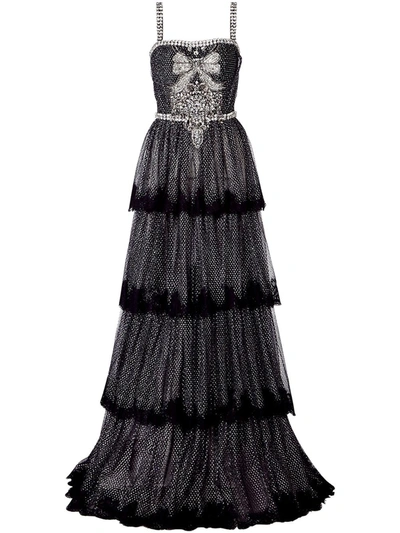 Shop Dolce & Gabbana Rhinestone-embellished Lurex Evening Gown In Silver