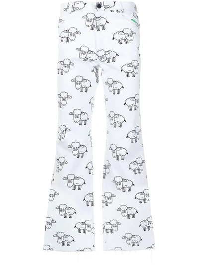 Shop Duoltd Sheep-print Wide-leg Jeans In White