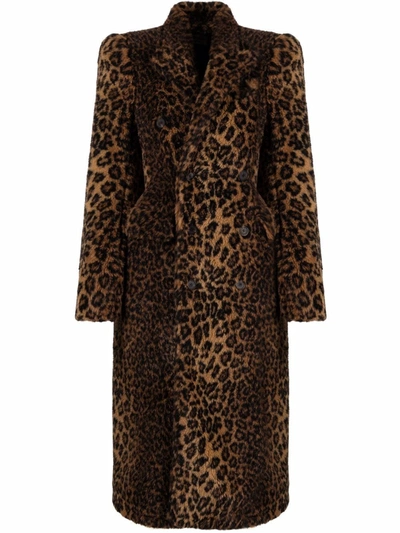 Shop Balenciaga Leopard-print Tailored Coat In Brown