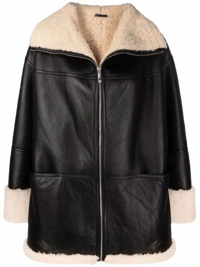 Shop Totême Signature Shearling Jacket In Black