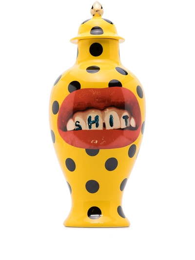 Seletti Yellow Toiletpaper Polka Dot Porcelain Vase In Yellow