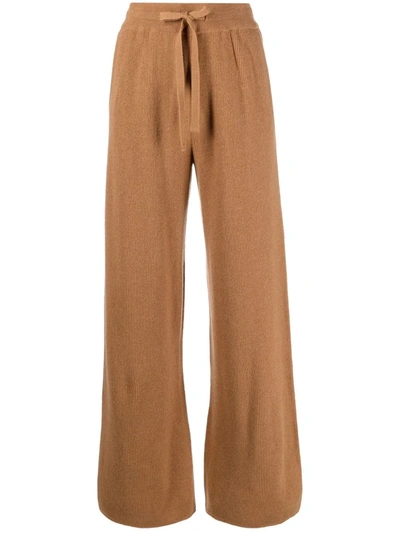 Shop Nanushka Ribbed-knit Wide-leg Trousers In Brown