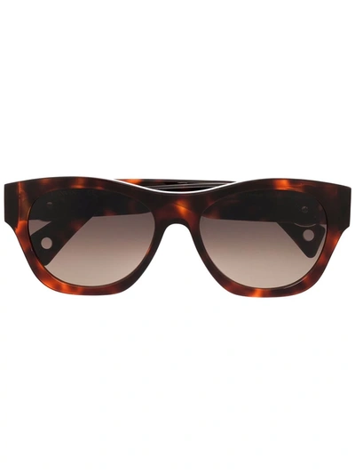 Shop Lanvin Tortoiseshell-effect Logo-plaque Sunglasses In Brown