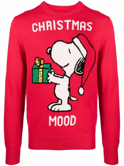 Shop Mc2 Saint Barth Christmas Snoopy Knitted Jumper In Red