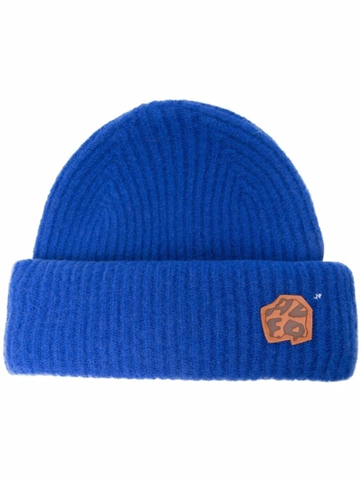 Shop Ader Error Logo-patch Wool-blend Beanie In Blue