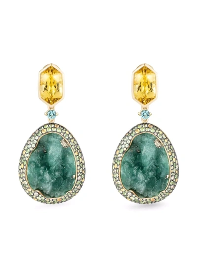Shop John Hardy 18kt Yellow Gold Lagu Pohon Diamond Earrings In Green