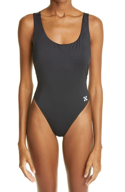 Shop Off-white Logo Band Cross Back One-piece Swimsuit In Black