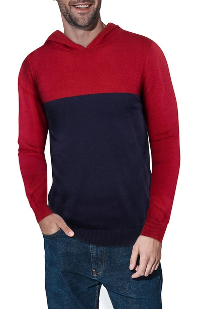 Shop X-ray Colorblock Hooded Sweater In Jester Red/ Navy