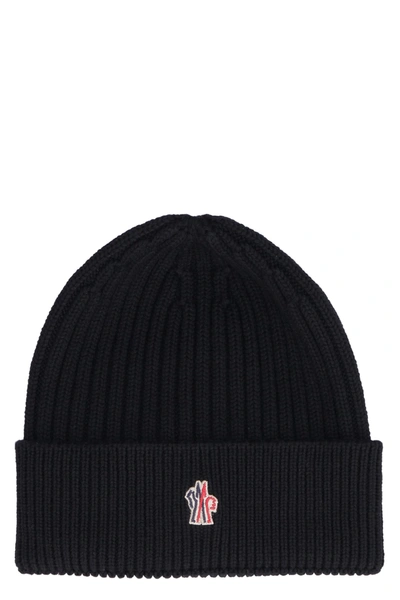 Shop Moncler Ribbed Knit Beanie In Black