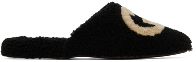 Shop Gucci Black Wool Interlocking G Slippers In 1046 Black-buttersco