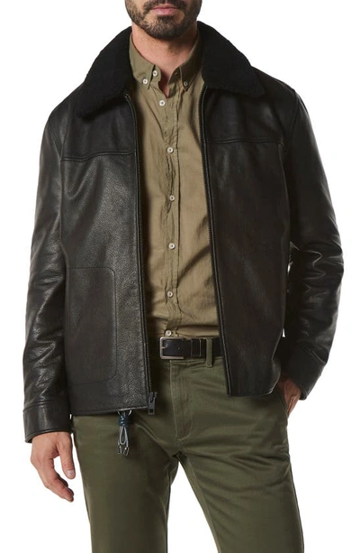 Shop Andrew Marc Truxton Genuine Shearling Trim Leather Jacket In Black
