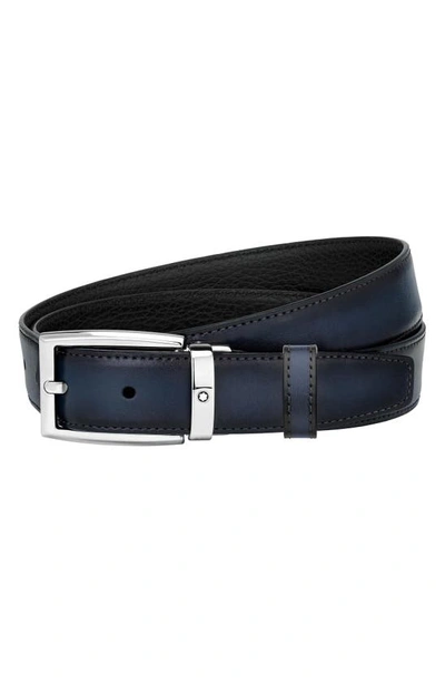 Shop Montblanc Reversible Leather Belt In Black/ Blue