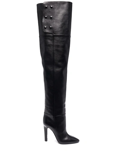 Shop Saint Laurent Jane Over-the-knee Almond-toe Boots In Black