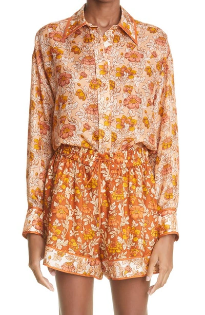Shop Zimmermann Andie Floral Silk Shirt In Almond Floral