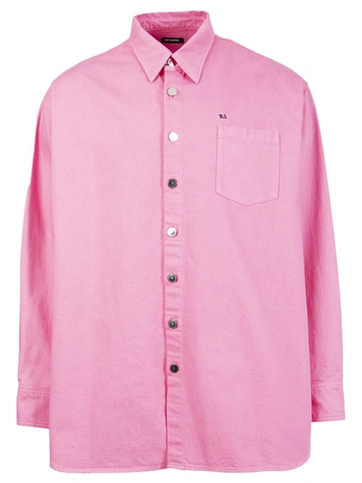 Raf Simons Embroidered Logo Oversize Denim Button-up Shirt In Pink |  ModeSens