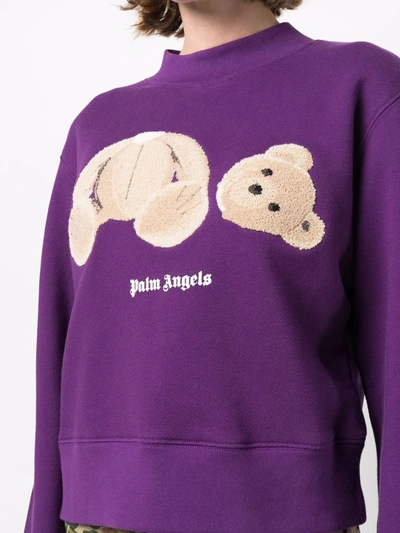 Shop Palm Angels Bear Fitted Crew Purple Br In Yellow