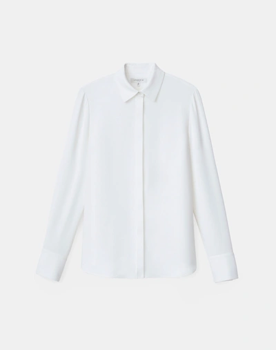 Shop Lafayette 148 Plus-size Silk Double Georgette Button Blouse In White