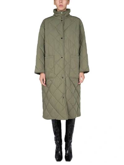 Shop Stand Studio High Neck Quilted Coat In Green