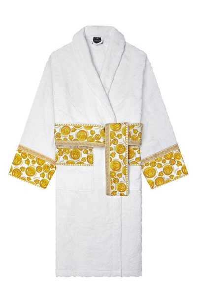 Shop Versace Medusa Amplified Cotton Bath Robe In White Gold