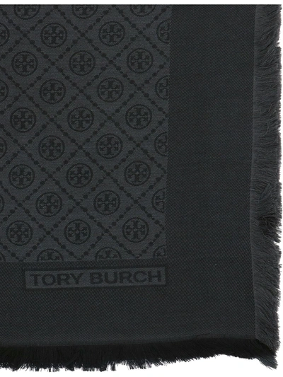 Shop Tory Burch "t Monogram Jacquard" Shawl In Black  