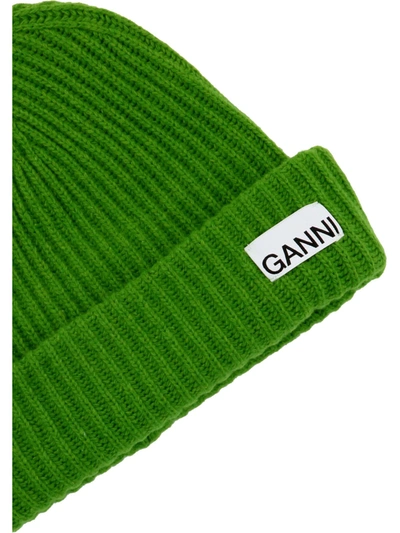 Shop Ganni Recycled Wool Beanie In Green