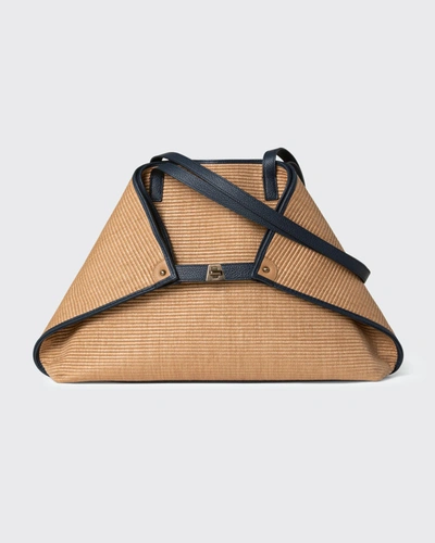 Shop Akris Ai Medium Bicolor Raffia Tote Bag In Camel/denim