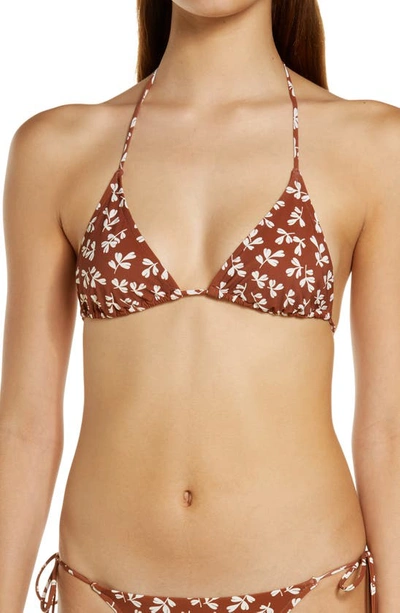 Shop Tory Burch Print Triangle Bikini Top In Rust Little Leaves