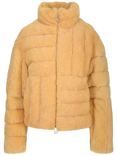 Shop Bottega Veneta Intrecciato Pattern Shearling Jacket In Yellow