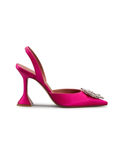 Shop Amina Muaddi Cl Begum 95mm Crystal Satin Slingback Pumps In Pink