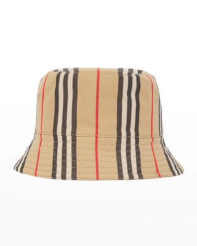Shop Burberry Reversible Icon Stripe Bucket Hat In Archive Beige