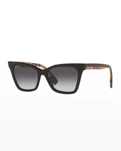 Shop Burberry Check-print Acetate Cat-eye Sunglasses In Black