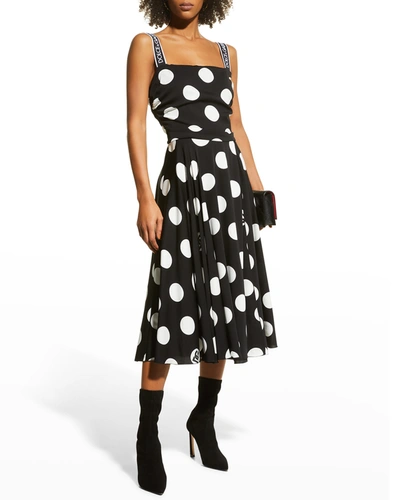 Shop Dolce & Gabbana Dg Polka Dot-print Fit-&-flare Midi Dress In Blkpoisprt