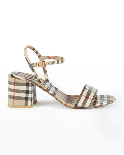 Shop Burberry Cornwall Vintage Check Patent Sandals In Archive Beige Chk