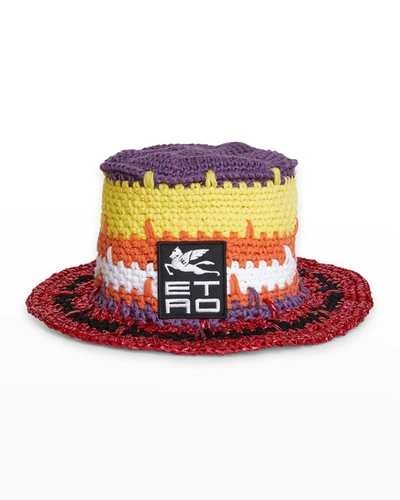 Shop Etro Colorblock Crocket Bucket Hat In 400 Purple