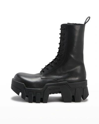 Shop Balenciaga Men's Bulldozer Lug-sole Combat Boots In Noir