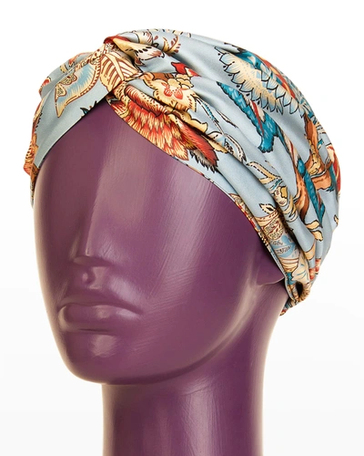 Shop Etro Interlocking Floral-print Turban Headband In 250 Blue