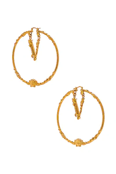 Shop Versace V Hoop Earrings In Oro
