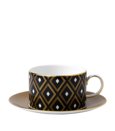 Shop Wedgwood Arris Geometric Teacup And Saucer In Brown