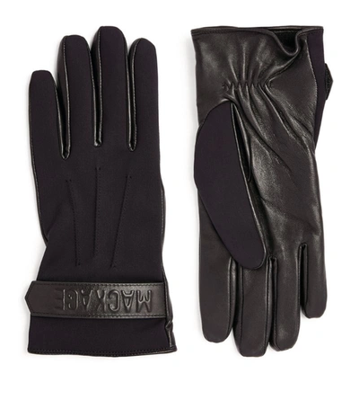 Shop Mackage Fabric And Leather Logo Gloves In Black