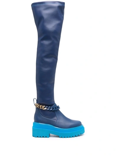 Shop Liu •jo Knee-high Ridged Boots In Blau