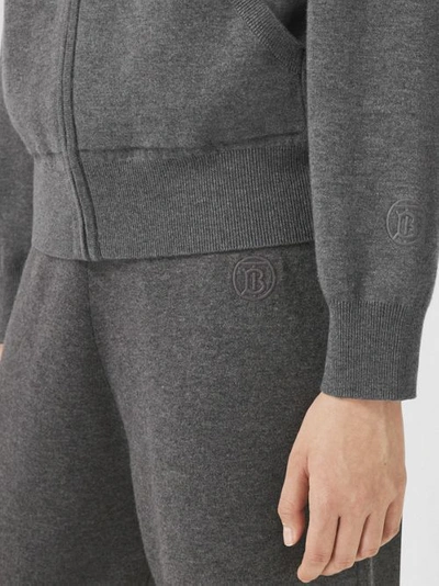 Monogram Motif Cashmere Cotton Blend Zip Hoodie in Storm Grey