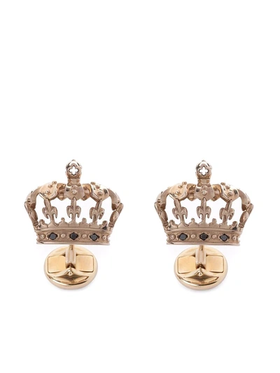 Dolce & Gabbana Crown White Gold Cufflinks With Black Diamonds In Gold