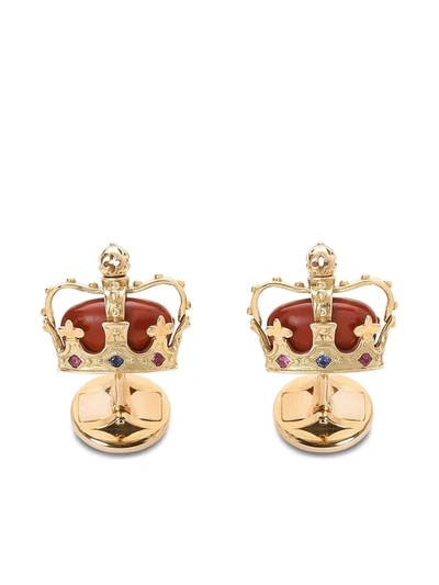 Shop Dolce & Gabbana Gemstone-embellished Crown Cufflinks In Gold