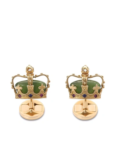 Dolce & Gabbana Crown Yellow Gold Cufflinks With Green Jades Yellow Gold Male Onesize In Gold