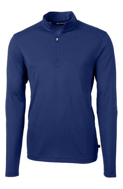 Shop Cutter & Buck Virtue Half Zip Stretch Recycled Polyester Sweatshirt In Tour Blue