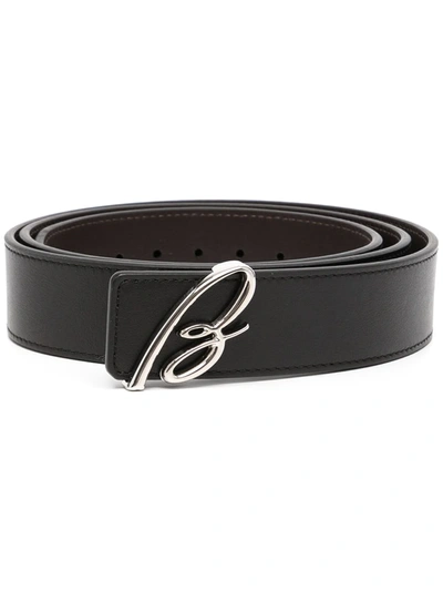 Shop Brioni Logo-plaque Leather Belt In Schwarz