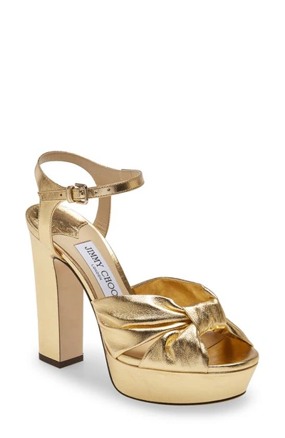 Shop Jimmy Choo Heloise Metallic Platform Sandal In Gold
