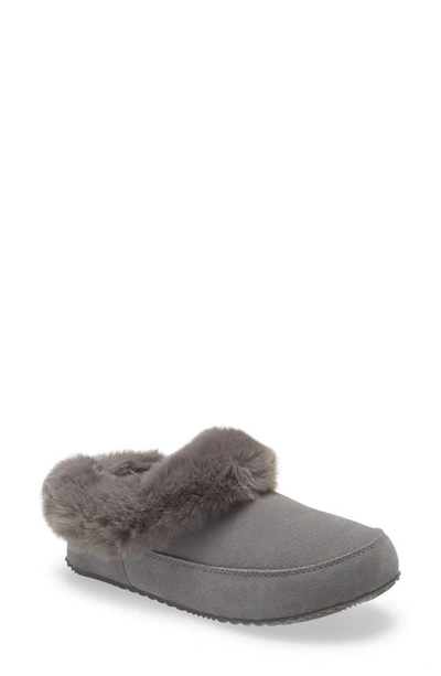Sorel Go Coffee Run Faux Fur Slipper In Quarry Quarry