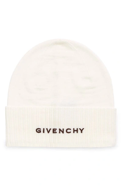 Givenchy Logo-embroidered Wool Beanie Hat In Ivory Ember Chocolate