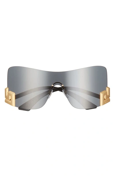 Shop Versace 40mm Irregular Shield Sunglasses In Grey/ Dark Grey